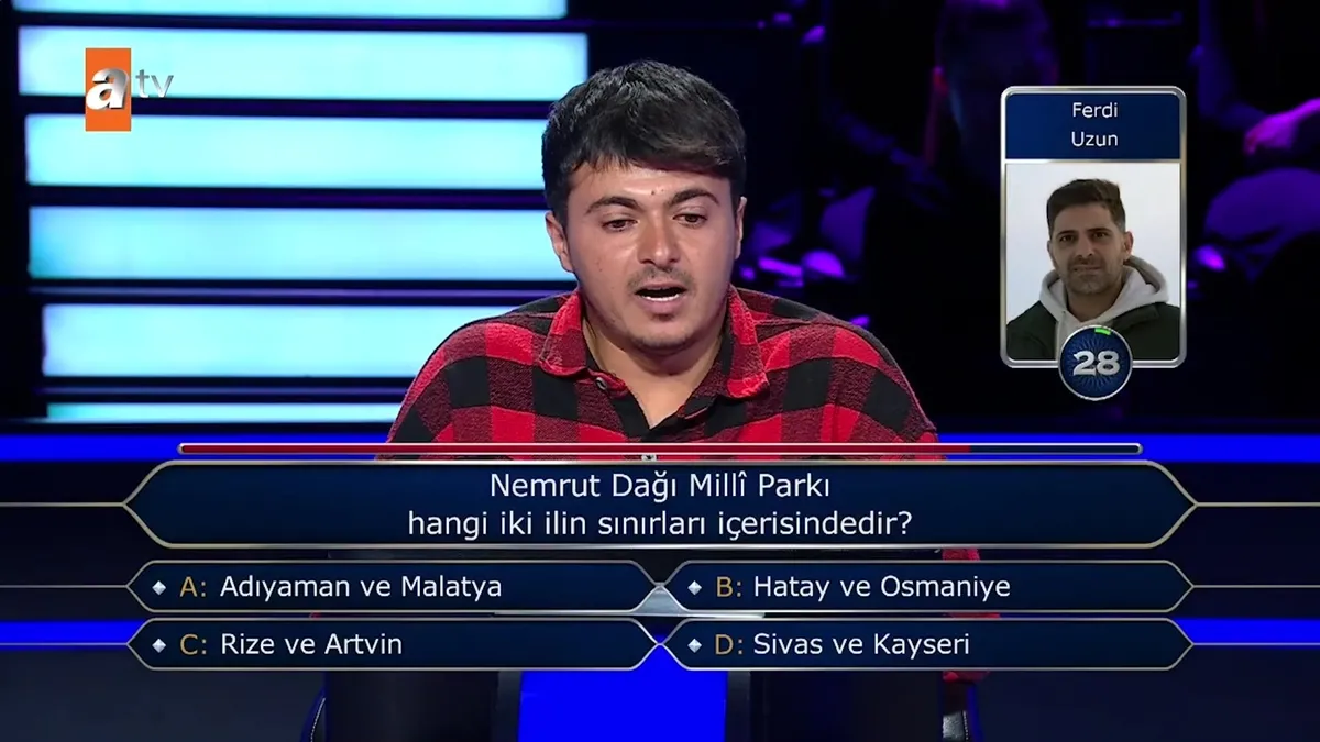 Kim Milyoner Olmak İster’de zorlu coğrafya sınavı! Nemrut Dağı Milli Parkı hangi iki ilin sınırları içerisindedir? | Video videosunu izle Kim Milyoner Olmak İster’de zorlu coğrafya sınavı! Nemrut Dağı Milli Parkı hangi iki ilin sınırları içerisindedir? | Video videosunu izle