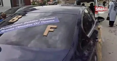 Sakarya’da gelin arabasının camında şaşırtan yazı | Video