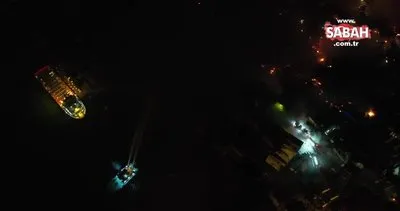 İskenderun Limanı’nda deprem sonrası çıkan yangın söndürme ve soğutma çalışmaları üçüncü gününde böyle görüntülendi | Video