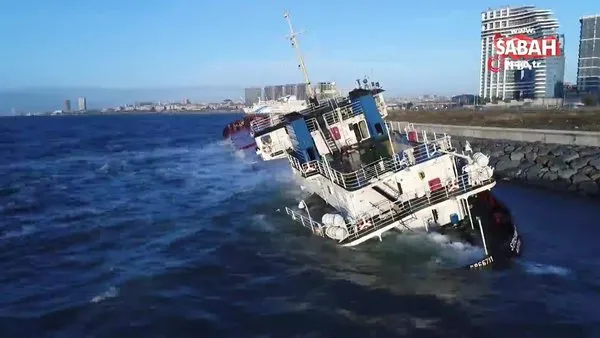 Zeytinburnu'nda karaya oturan 108 metrelik gemi yan yattı | Video