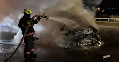Tarsus'ta kazaya karışan araç alev aldı #mersin