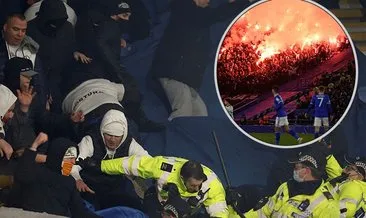 Leicester City-Legia Varşova maçında tribünlerde olay çıktı! Polise işaret fişeği atıldı...
