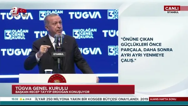 Cumhurbaşkanı Erdoğan, TÜGVA Olağan Genel Kurulu'nda konuştu