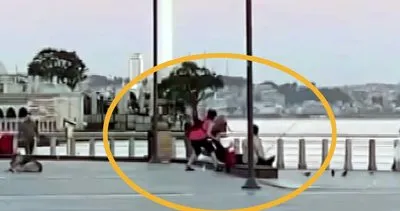 İstanbul’da sokak ortasında bir erkeği yerlerde sürükleyerek feci şekilde döven kadın kamerada | Video