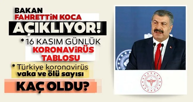 SON DAKİKA HABERİ: 16 Kasım korona tablosu! 16 Kasım Türkiye’de corona virüs vaka ve ölü sayısı kaç oldu? Sağlık Bakanlığı günlük son durum tablosu