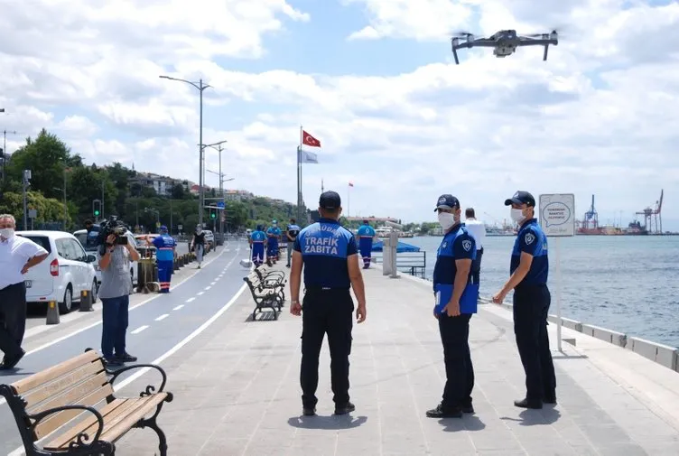 İstanbul- Üsküdar sahilinde drone ile çekirdek denetimi