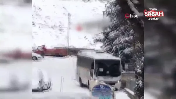 Buz pistine dönen Ankara sokaklarında minibüs böyle kaydı