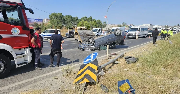 Otomobil takla atıp karşı şeride geçti
