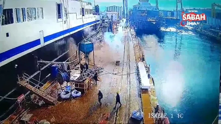 Tuzla tersanede gaz kapağı bomba gibi patladı... O anlar kamerada