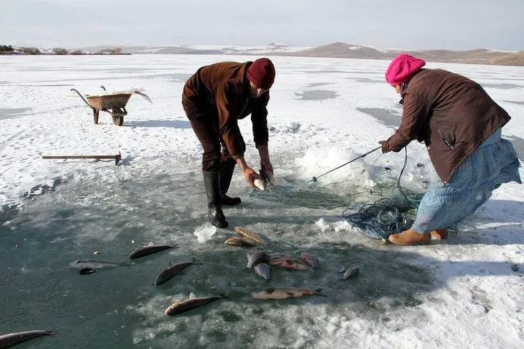 Çıldır’da Eskimo usulü balık avı