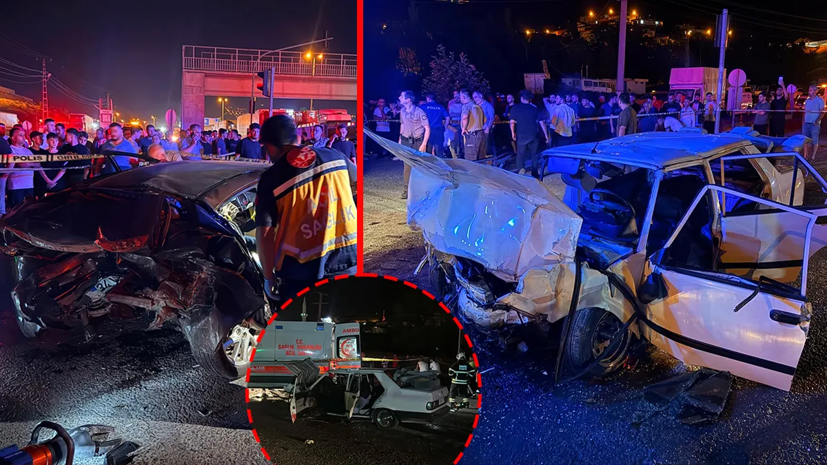 Adana'da meydana gelen trafik kazasında araçların hurdaya döndüğü an.