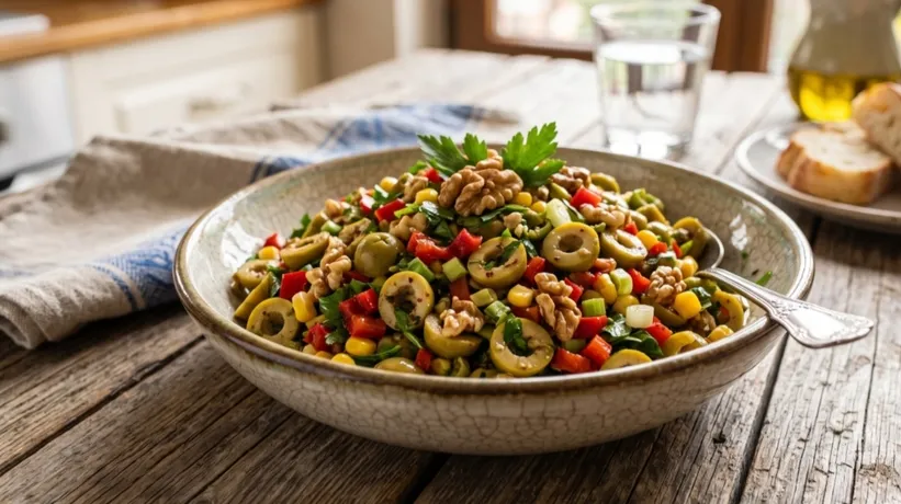 Sofranızı renklendirecek! Yeşil zeytin salatası tarifi