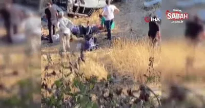 Polis memuru ve ailesinin içerisinde bulunduğu araç tarlaya uçtu: 1 ölü, 4 yaralı | Video