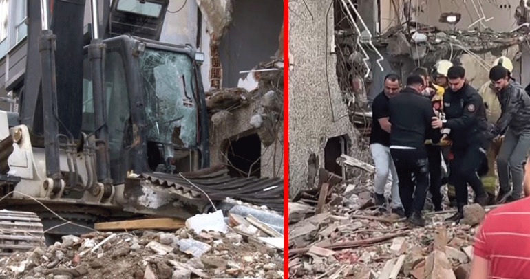 Yıkım faciasında genç operatör kıl payı ölümden döndü! Gaziosmanpaşa’daki dehşet anları kamerada