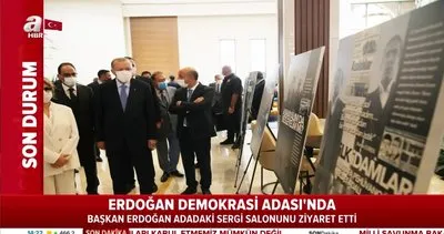 Cumhurbaşkanı Erdoğan eski Başbakan Tansu Çiller ile Demokrasi Adası’nda sergiyi gezdi | Video