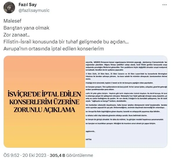 Fazıl Say'ın Avrupa'daki 4 konseri İsviçre'deki Migros tarafından iptal edildi