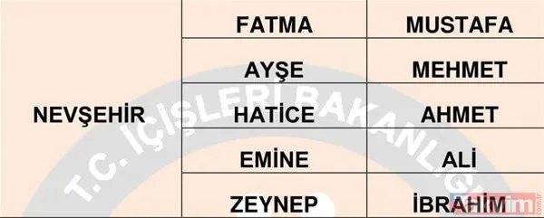 Türkiye’de en çok kullanılan isimler