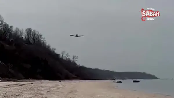 Plaja acil iniş yapan uçak denize sürüklendi | Video