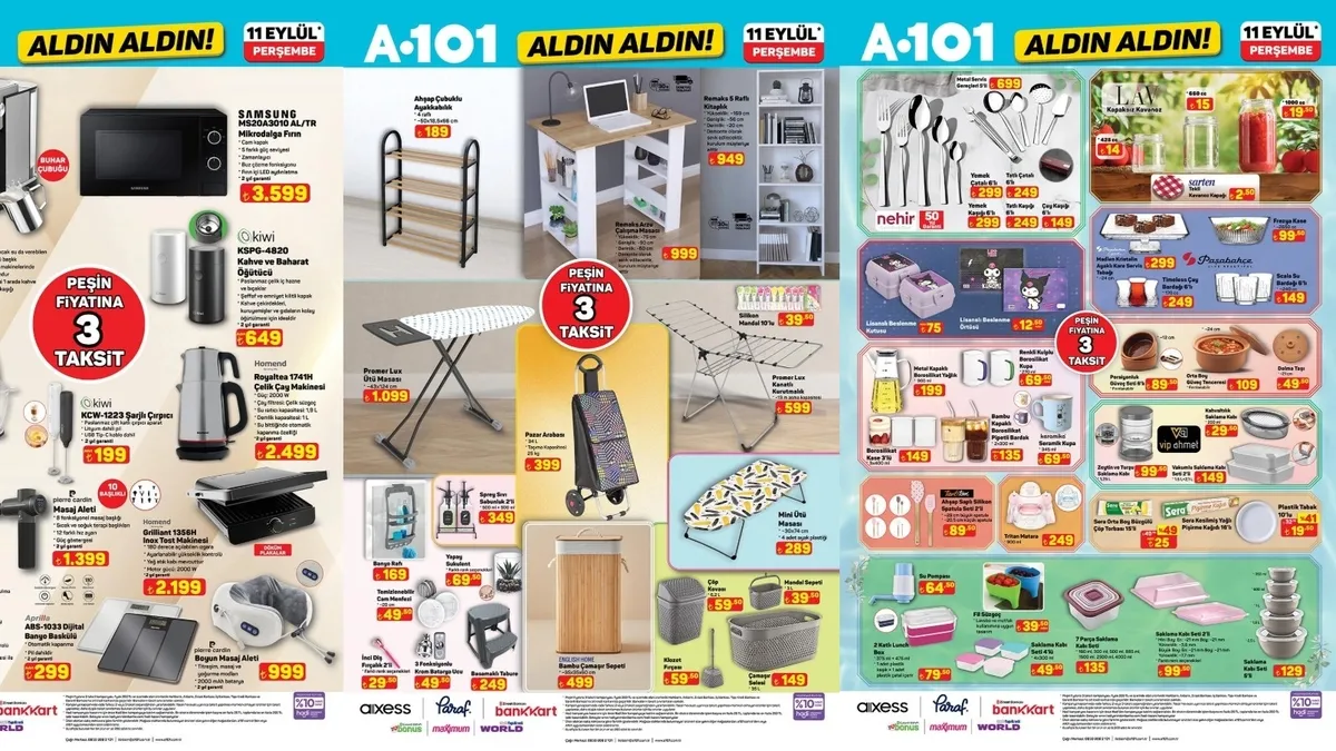 İNDİRİM RÜZGARI!💥 A101 aktüel kataloğu 11 Eylül fırsatları: çay makinesi, ütü, baskül, boyun masaj aleti, saklama kapları raflarda!