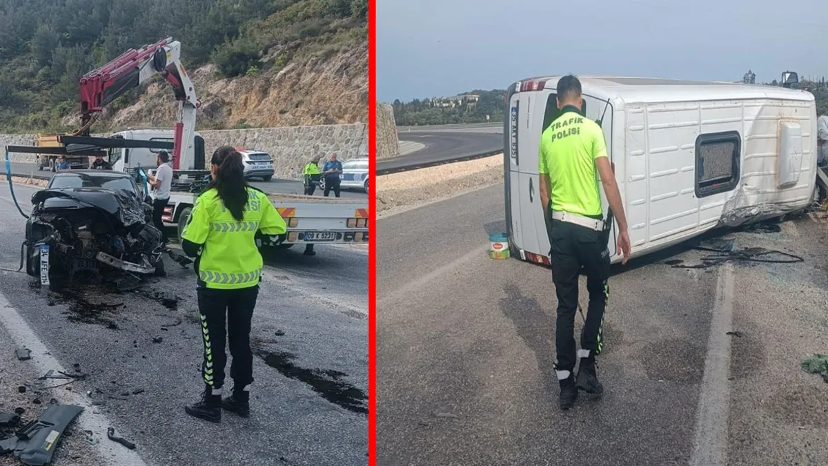 Aydın'da feci kaza! Otomobille çarpışan yolcu minibüsü yan yattı: 10 yaralı
