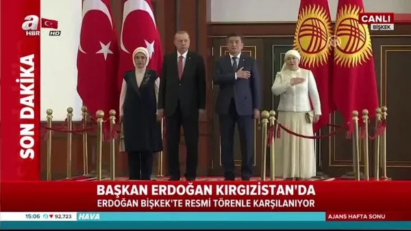 Cumhurbaşkanı Erdoğan Kıgızistan'da askeri törenle karşılandı