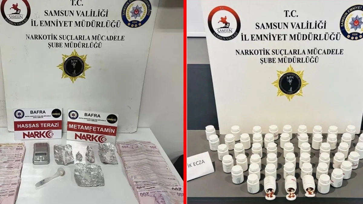 Samsun'da polis ekiplerinin uyuşturucu operasyonu sırasında ele geçirilen maddelerden detay
