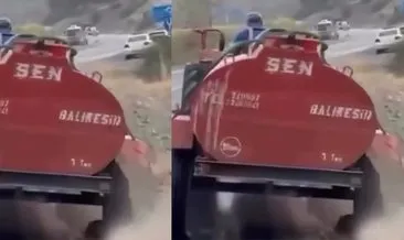 Patlayan tekerleğiyle alevlere müdahale etti! Herkes yangında çekilen bu görüntüyü konuşuyor! #balikesir