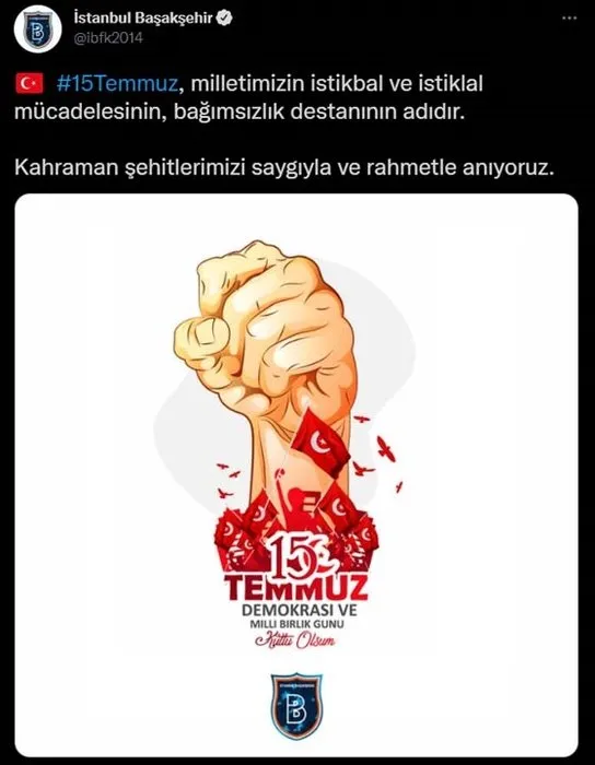 Süper Lig ekiplerinden 15 Temmuz paylaşımları