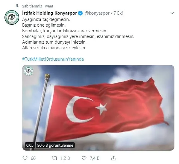Futbol camiası, Barış Pınarı Harekatı için tek yürek oldu