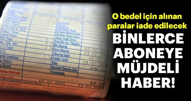 bedeli iade edilecek