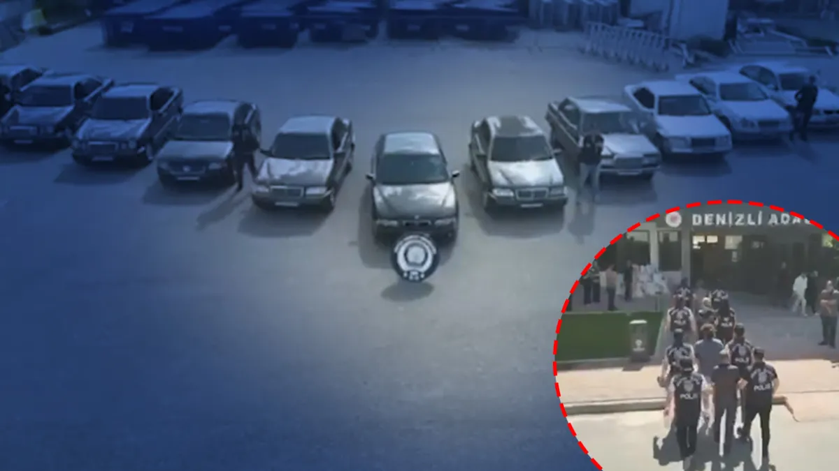 Denizli'de lüks araç operasyonu kapsamında el konulan otomobiller.
