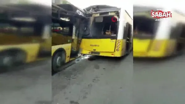 Gaz pedalı takılı kalan İETT otobüsü duraktaki otobüslere çarptı | Video