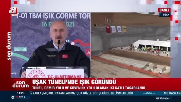 Bakan Karaismailoğlu Ankara - İzmir Hızlı Tren Projesi Eşme-Salihli Kesimi T-01 Tüneli TBM Işık Görme Töreni'nde konuştu