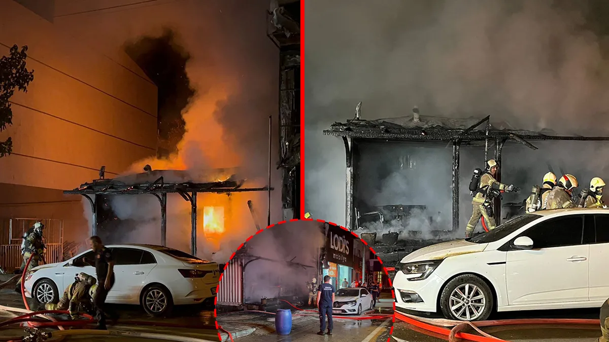 Bursa'da mobilya deposunda çıkan yangına itfaiye ekiplerinin müdahalesi