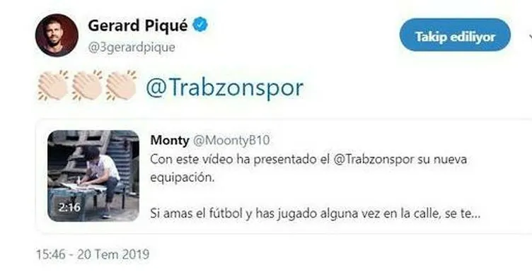 Pique, Trabzonspor’un paylaşımını beğendi
