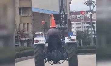 Bolu’da ilginç görüntü: Başında dubayla traktör sürdü! #bolu