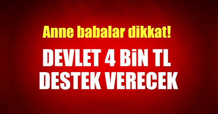 Devletten ailelere 4 bin lira teşvik