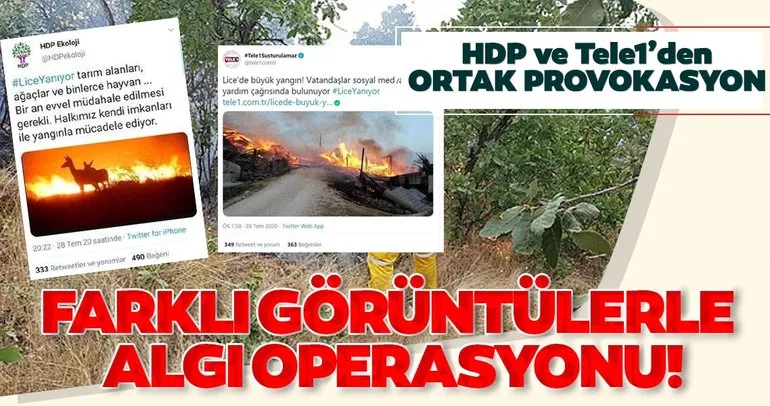 HDP ve Tele1’den Lice’deki yangında ortak provokasyon! Farklı görüntülerle algı operasyonu