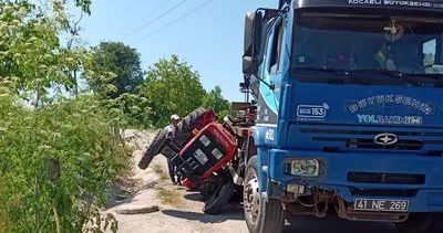 Freni boşalan kamyon traktörü altına aldı #kocaeli