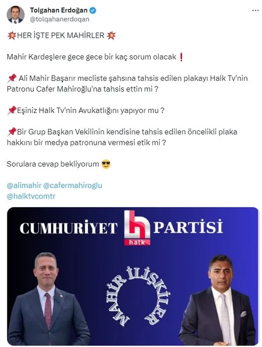 CHP’li Togahan Erdoğan’dan Ali Mahir Başarır’a 3 soru: Her işte pek ’Mahir’ler! Yeni iddialar ve ifşalar