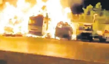 At taşıyan 5 araç yandı