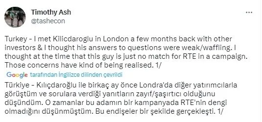 Economist yazarından Kılıçdaroğlu’na skandal borsa spekülasyonu çağrısı! ’Erdoğan’a oy verenler pişman edilmeli’