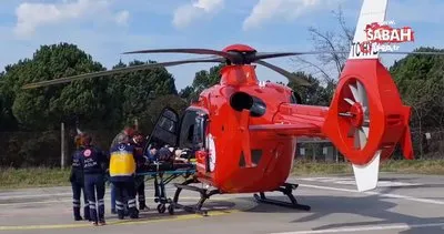 Beyin kanaması geçiren yaşlı adamın yardımına ambulans helikopter yetişti | Video