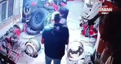 Hava basarken patlayan kamyon tekeri ortalığı birbirine kattı...O anlar kamerada | Video