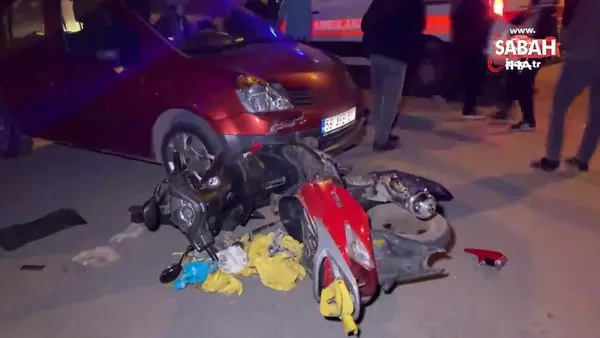 Otomobille motosiklet kafa kafaya çarpıştı: Motosiklet sürücüsü yaralandı | Video