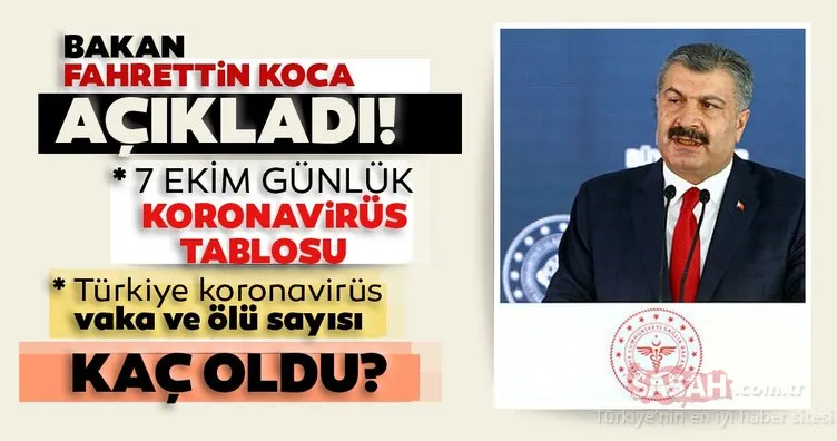 SON DAKİKA HABERİ! 7 Ekim Türkiye’de corona virüs vaka ve ölü sayısı kaç oldu? 7 Ekim 2020 Çarşamba Sağlık Bakanlığı Türkiye corona virüsü günlük son durum tablosu…