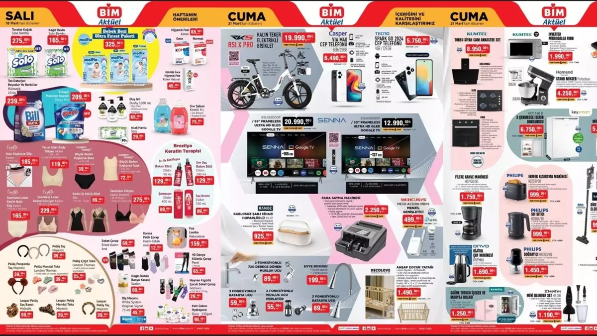 CUMA FIRSATLARI İLE SEPETLER DOLUYOR! BİM aktüel 21 Mart kataloğu: Cep telefonu, soğuk tutucu makyaj dolabı, halı, ütü masası...