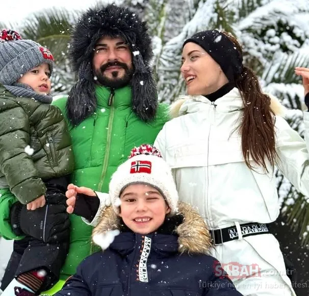 Kerem’in doğum günü pastasıyla gündemdelerdi! Fahriye Evcen ve Burak Özçivit’ten oğulları Kerem ve Karan’la kar pozu!