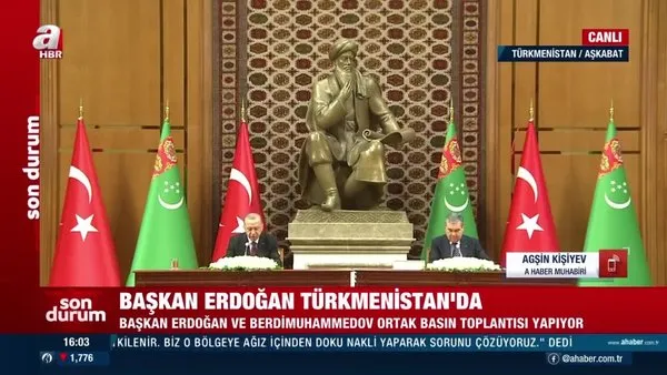 Başkan Erdoğan Türkmenistan'da! Ortak basın toplantısında önemli açıklamalar