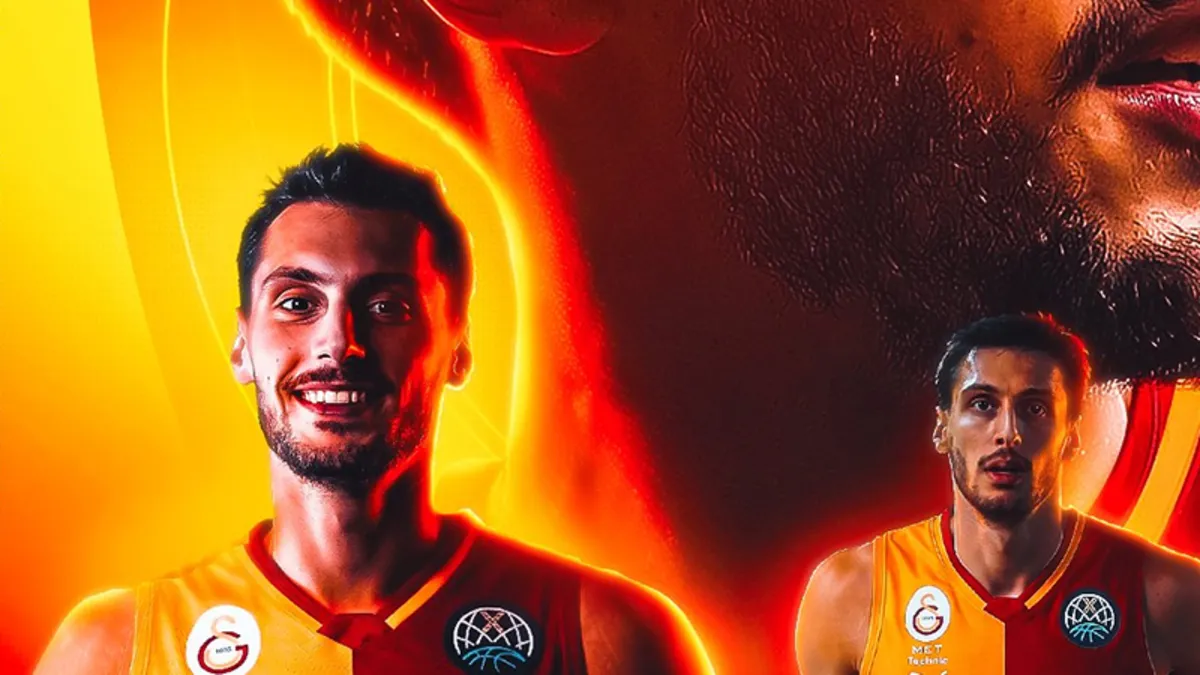 Galatasaray MCT Technic basketbol takımının logosu ve Berkan Durmaz'ın fotoğrafı.